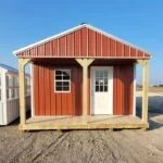 Red wooden cabin sheds