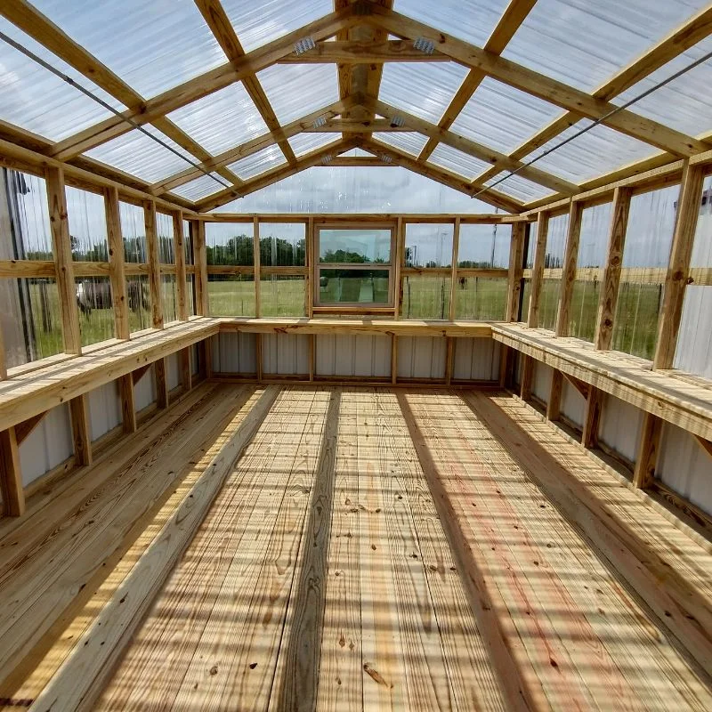 Interior of wooden greenhouse
