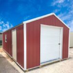 red white utility shed